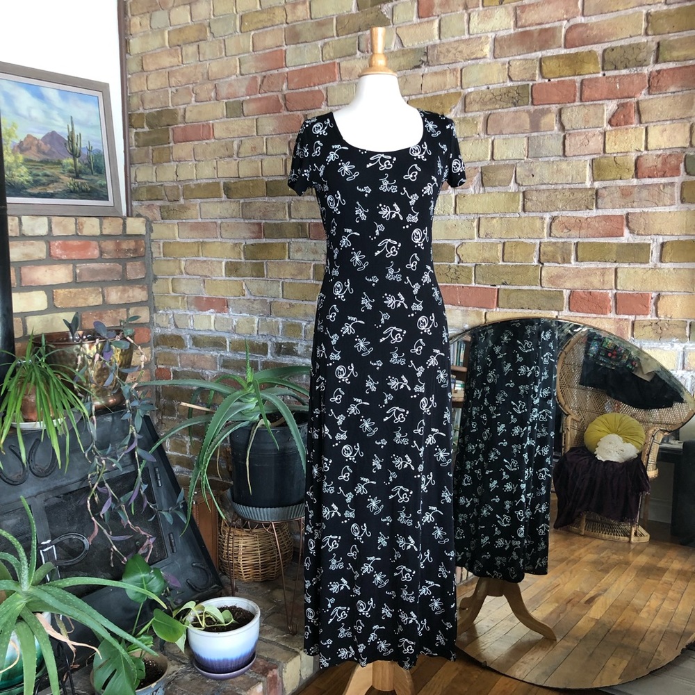 Vintage 90s black floral dress size L